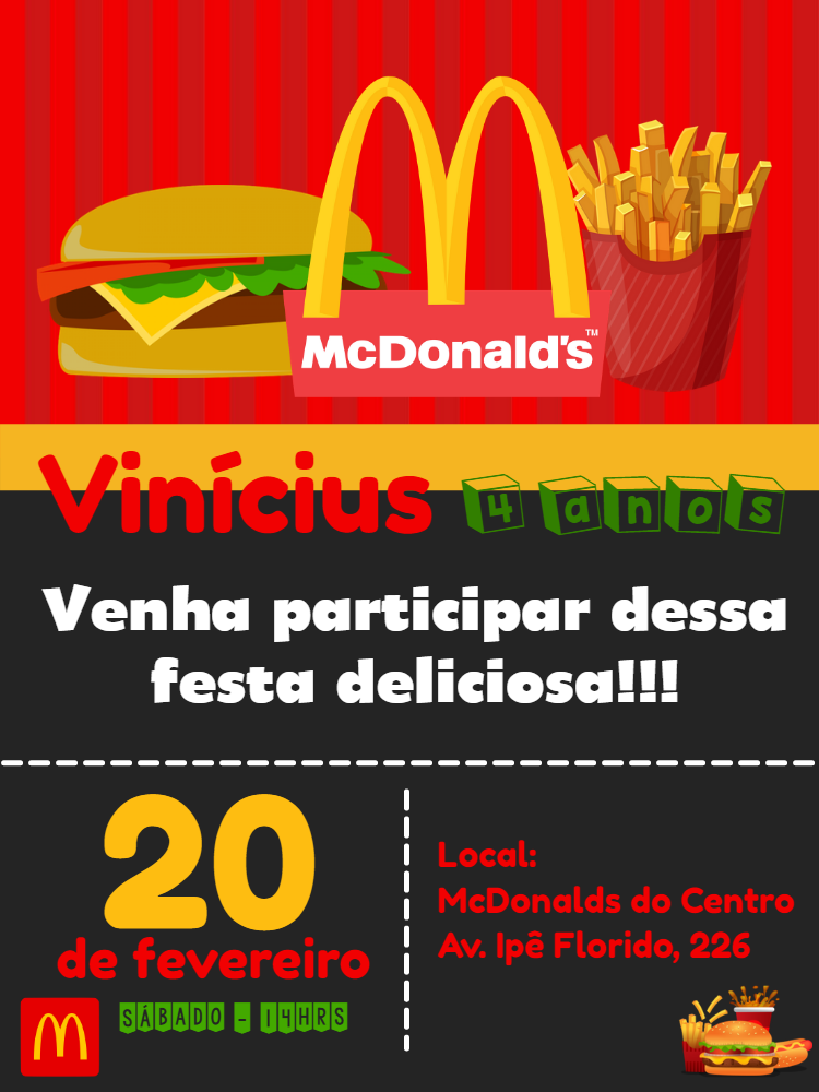 Convite de Aniversário Tema McDonald's para Editar Online Convite de Aniversário Tema McDonald's para Editar Online
