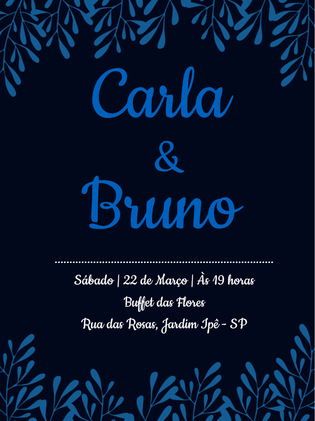 Convite de Casamento com Ramos Azul Marinho para Editar Online Convite de Casamento com Ramos Azul Marinho para Editar Online