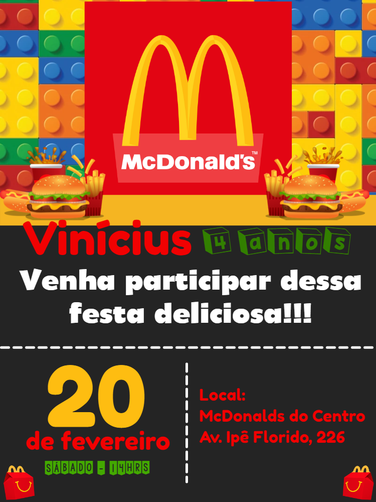 Convite de Aniversário McDonald's e Blocos para Editar Online Convite de Aniversário McDonald's e Blocos para Editar Online