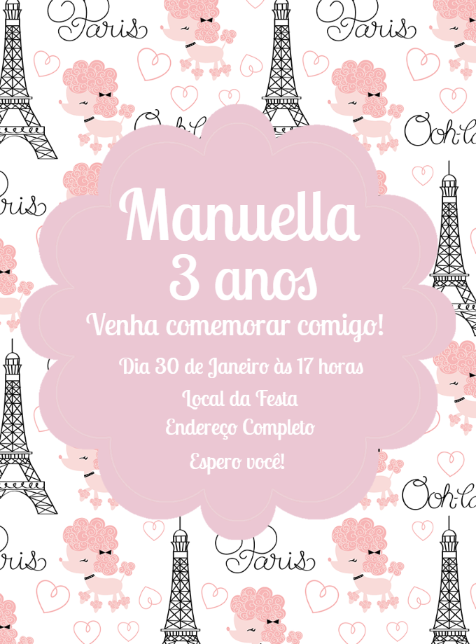 Convite de Aniversário Festa em Paris Editável Online Convite de Aniversário Festa em Paris Editável Online