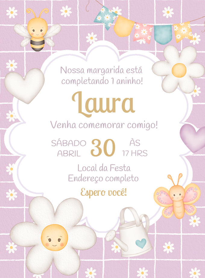 Convite de Aniversário Jardim Encantado Abelhinha para Editar Convite de Aniversário Jardim Encantado Abelhinha para Editar