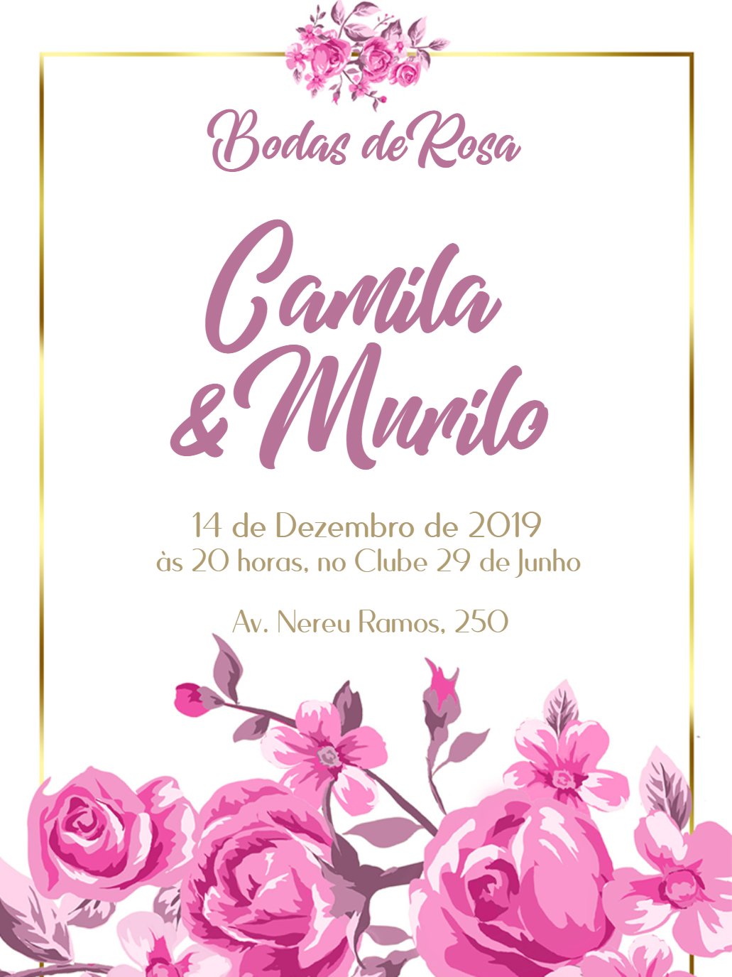 Convite Bodas de Rosa Floral para Editar Online Convite Bodas de Rosa Floral para Editar Online