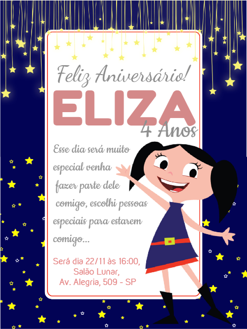 Convite de Aniversário Show da Luna com a Luna para Editar