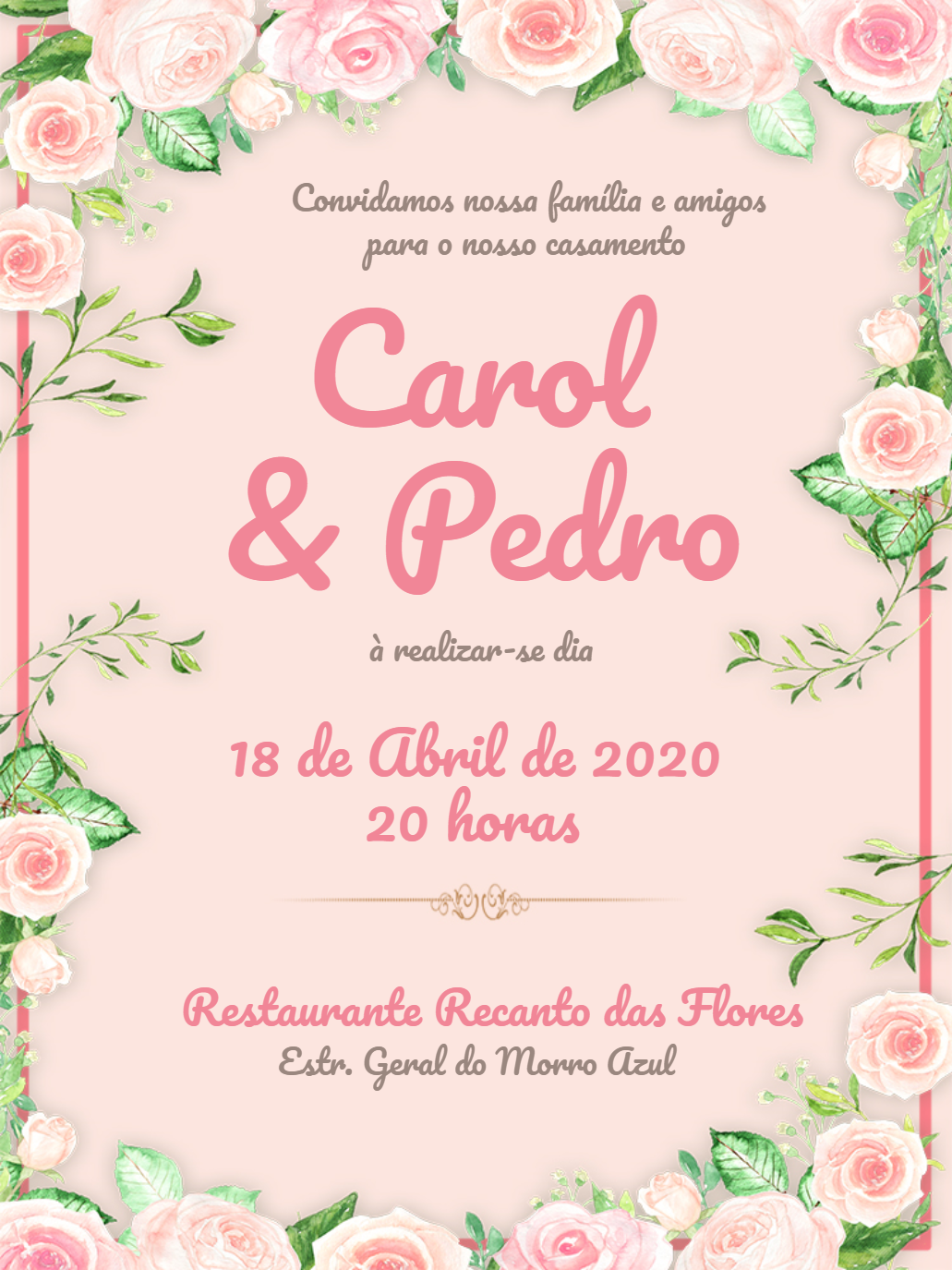 Convite de Casamento Floral com Rosas para Editar Online