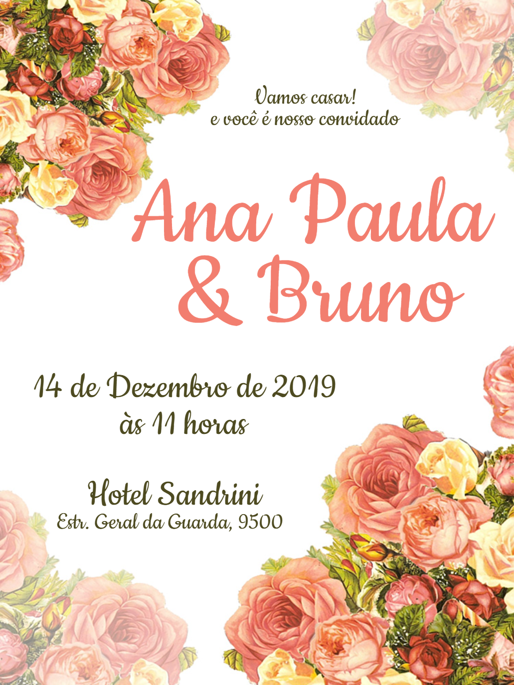 Convite de Casamento Floral com Rosas para Editar Online Convite de Casamento Floral com Rosas para Editar Online