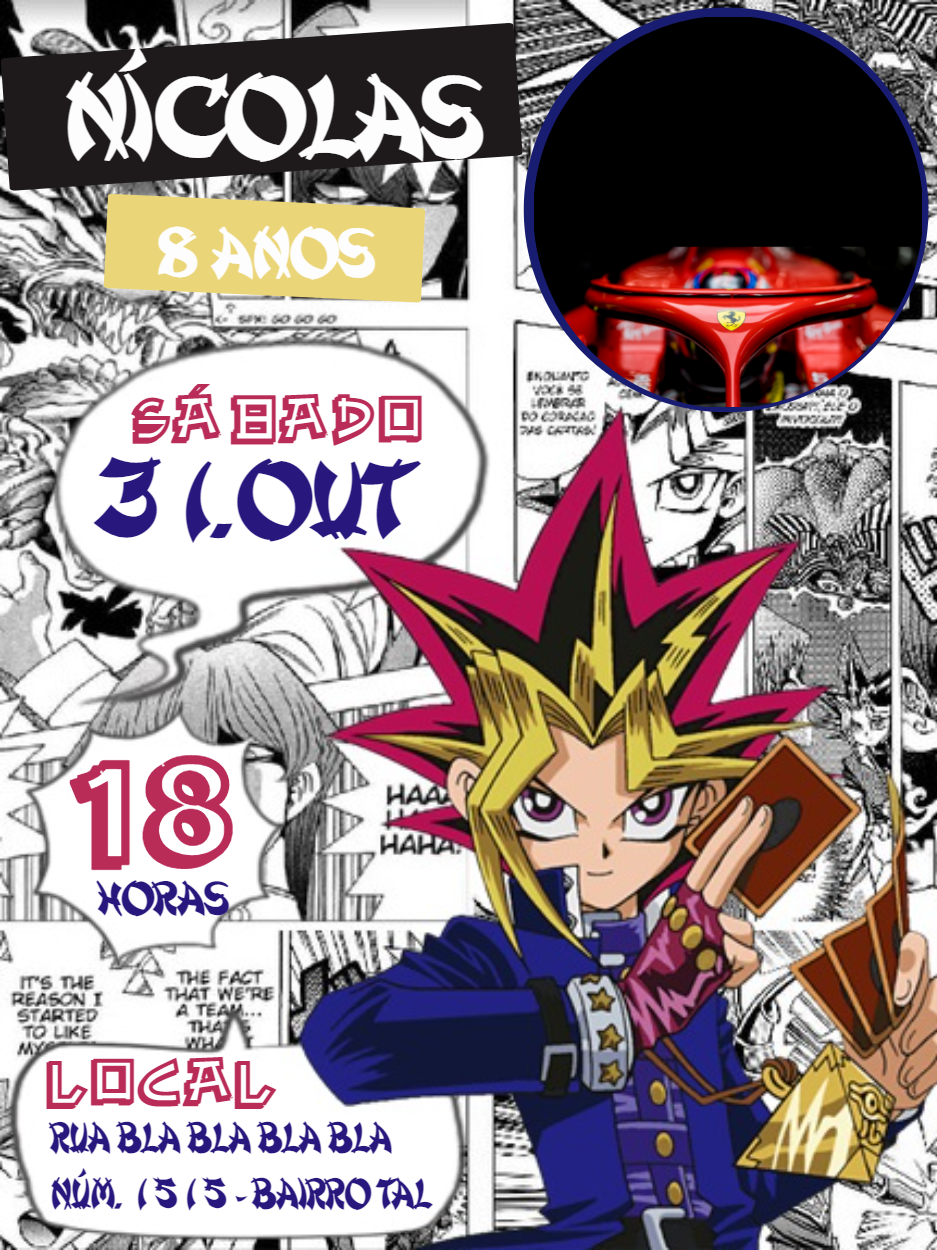 Convite de Aniversário Yu-Gi-Oh! com Foto para Editar Online Convite de Aniversário Yu-Gi-Oh! com Foto para Editar Online