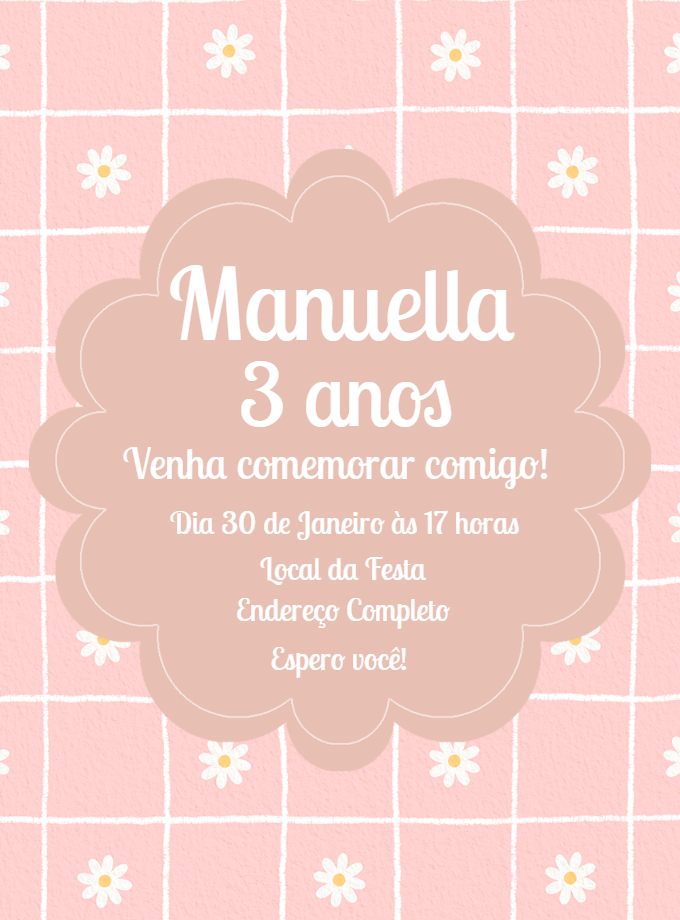Convite Aniversário Infantil Margaridas Rosa Editável Online