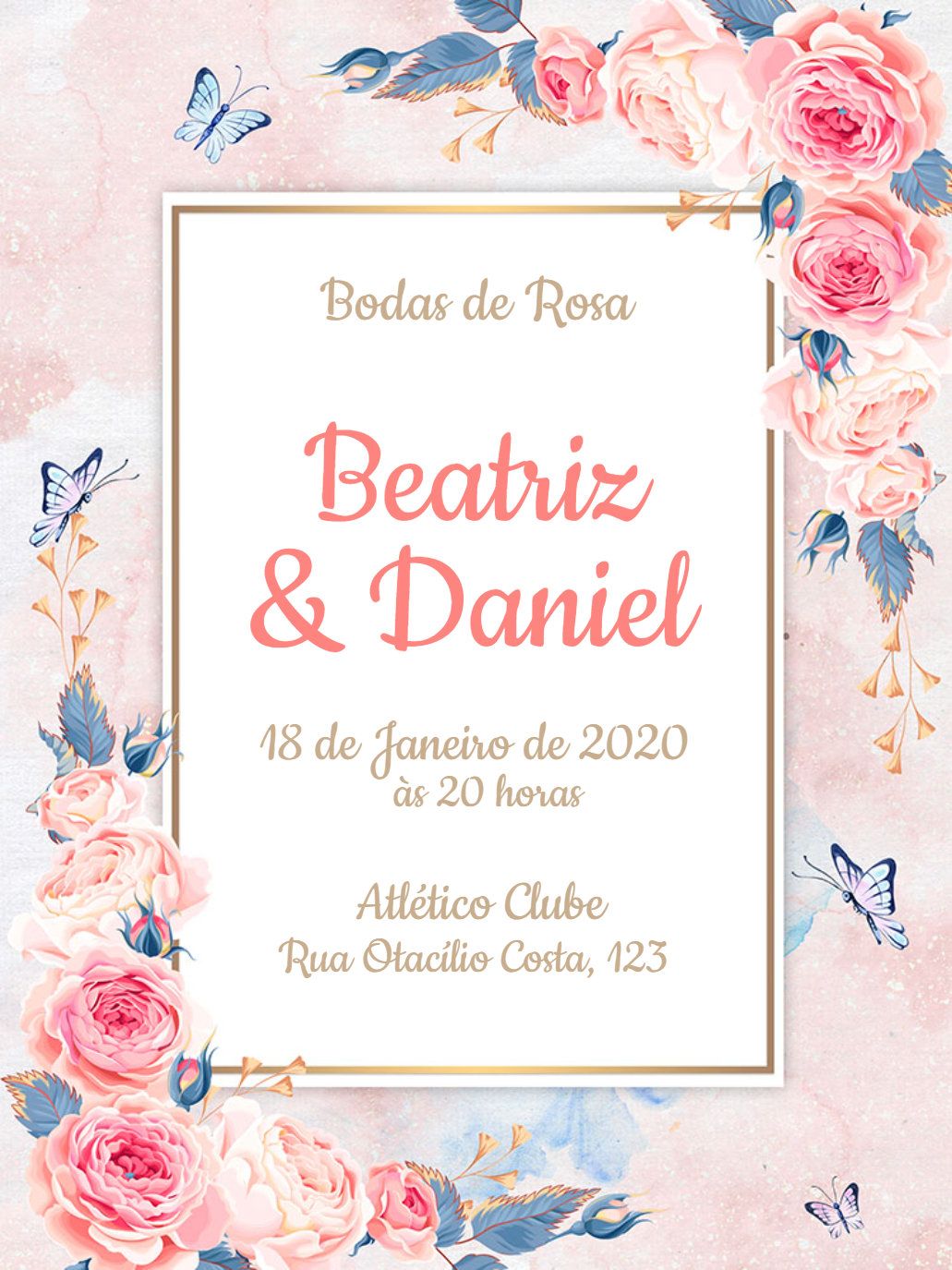 Convite de Bodas de Rosa Floral Delicado para Editar Online Convite de Bodas de Rosa Floral Delicado para Editar Online