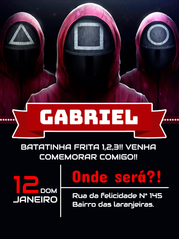 Convite Aniversário Round 6 com Personagens para Editar Online