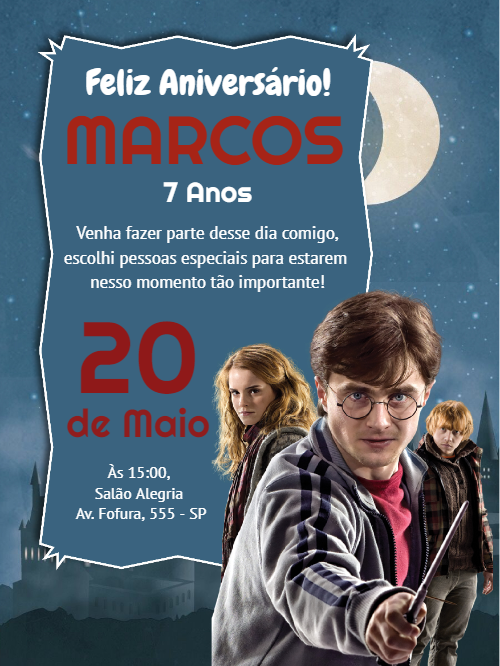 Convite Aniversário Harry Potter com Personagens para Editar Convite Aniversário Harry Potter com Personagens para Editar
