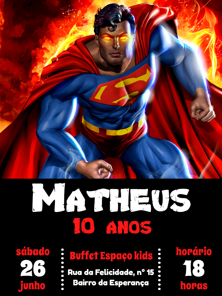 Convite de Aniversário Superman para Editar Online Convite de Aniversário Superman para Editar Online