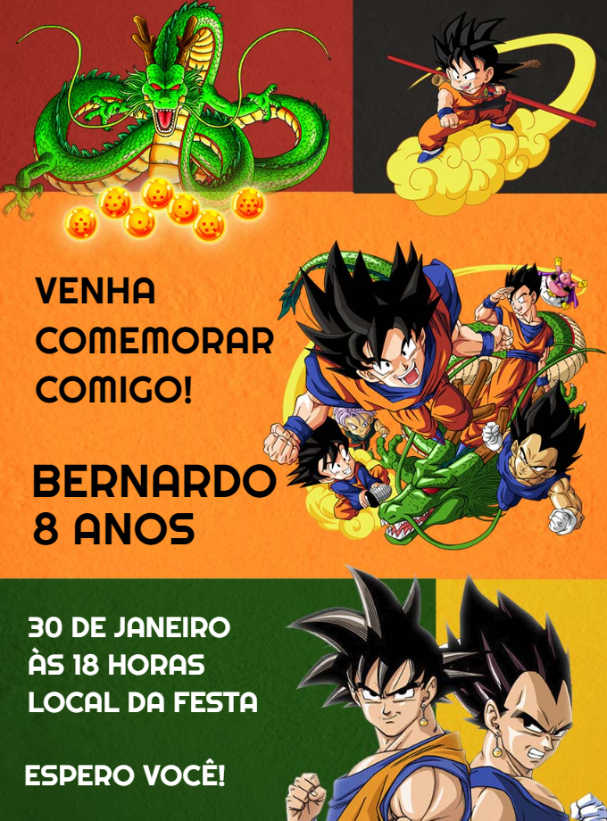 Convite de Aniversário Dragon Ball Z com Personagens para Editar Convite de Aniversário Dragon Ball Z com Personagens para Editar