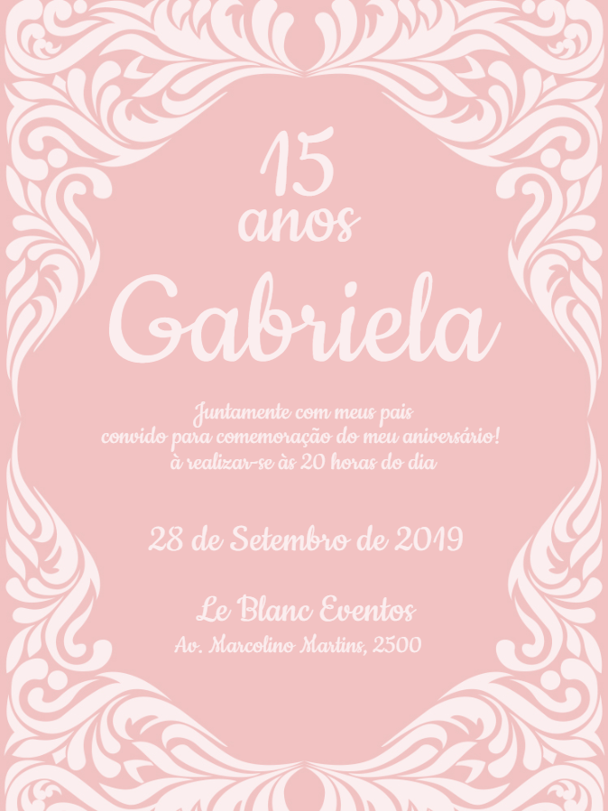 Convite de 15 anos Rosa com Arabescos para Editar Online Convite de 15 anos Rosa com Arabescos para Editar Online