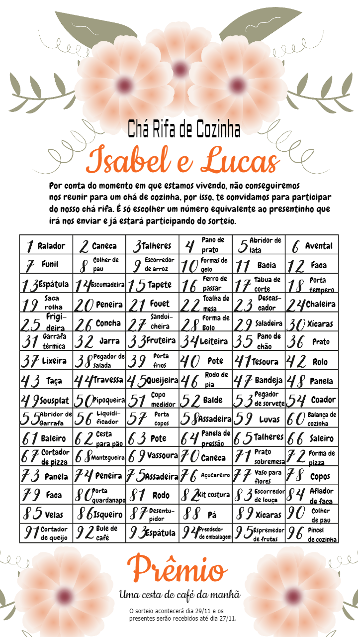 Convite Chá Rifa de Cozinha Floral para Editar Online Convite Chá Rifa de Cozinha Floral para Editar Online