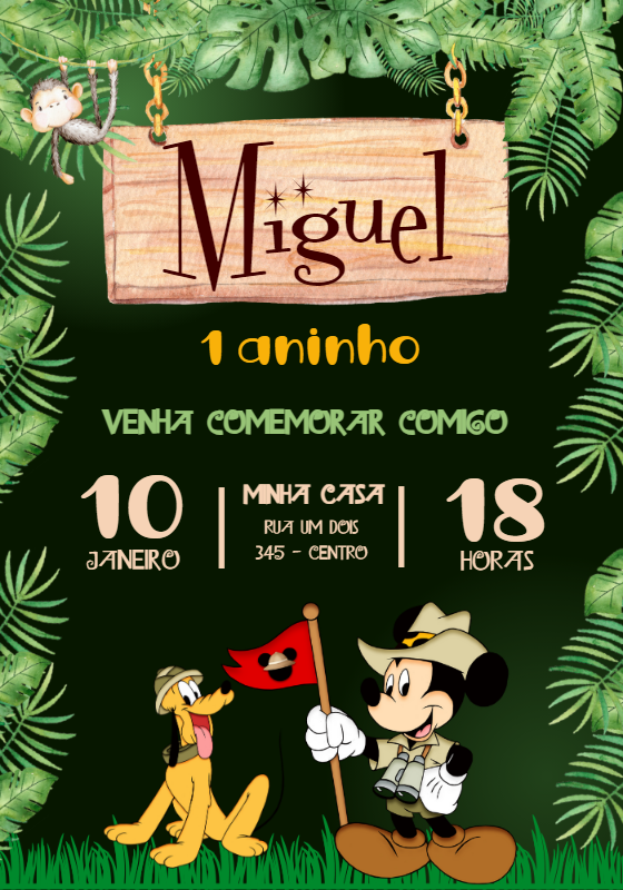 Convite de Aniversário Mickey Safari para Editar Online Convite de Aniversário Mickey Safari para Editar Online