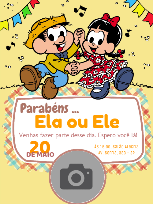 Convite Festa Junina Turma da Mônica com Foto para Editar Convite Festa Junina Turma da Mônica com Foto para Editar
