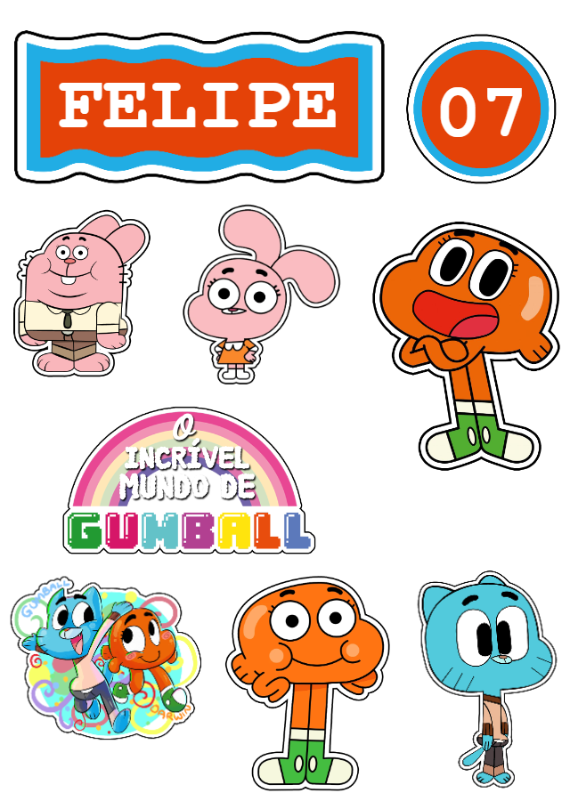 Topo de Bolo Gumball com Personagens para Editar e Imprimir Topo de Bolo Gumball com Personagens para Editar e Imprimir