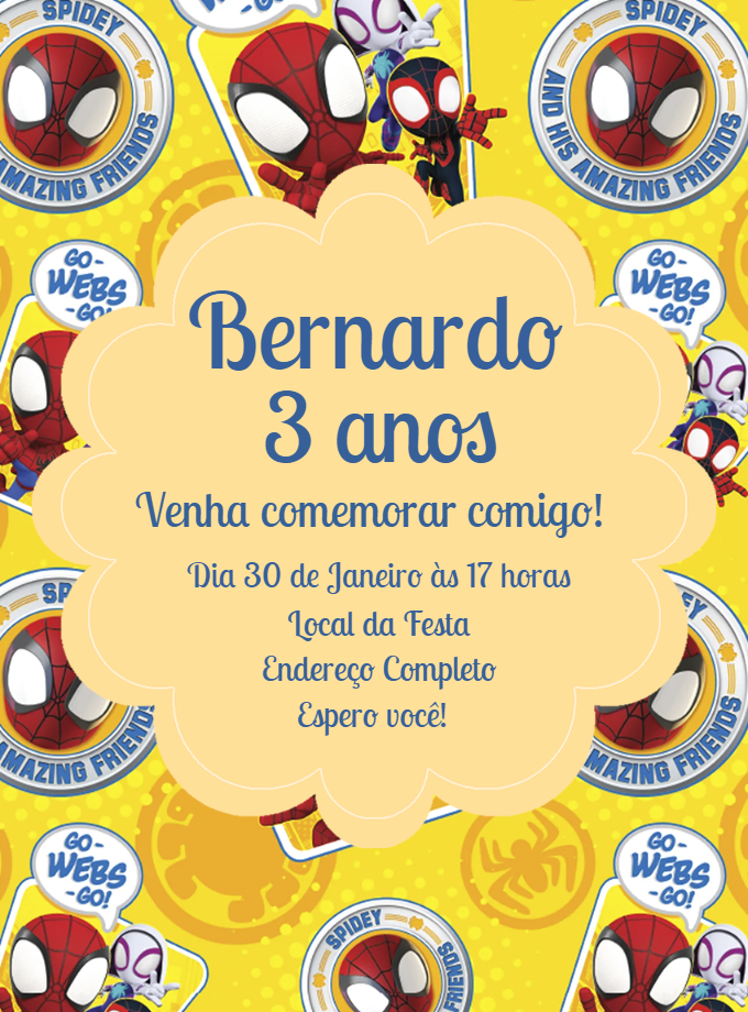 Convite Aniversário Homem Aranha e Amigos para Editar Online Convite Aniversário Homem Aranha e Amigos para Editar Online