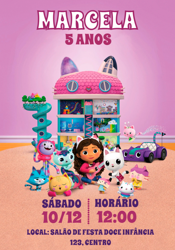 Convite Aniversário A Casa Mágica da Gabby Editável Online Convite Aniversário A Casa Mágica da Gabby Editável Online