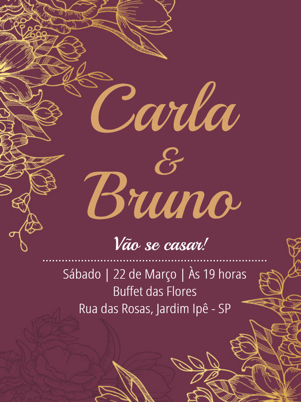 Convite de Casamento Magenta e Dourado Floral para Editar Online Convite de Casamento Magenta e Dourado Floral para Editar Online