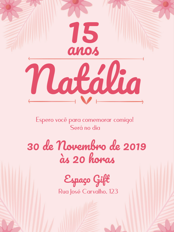 Convite de 15 Anos Floral Rosa para Editar Online