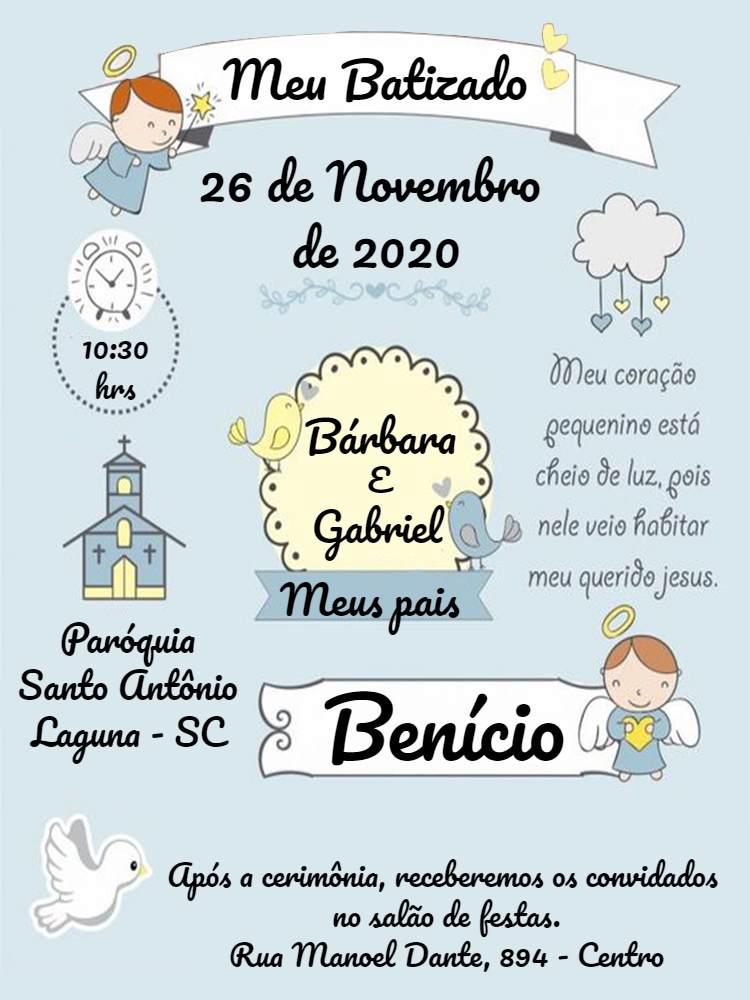 Convite de Batizado Anjinho Menino para Editar Online Convite de Batizado Anjinho Menino para Editar Online
