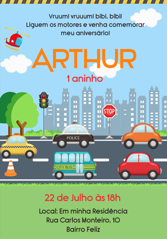 Convite de Aniversário Carrinhos para Editar Online Convite de Aniversário Carrinhos para Editar Online