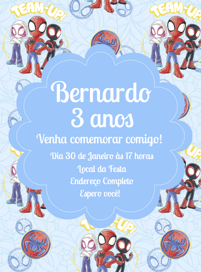 Convite Aniversário Homem-Aranha e Amigos para Editar Online Convite Aniversário Homem-Aranha e Amigos para Editar Online