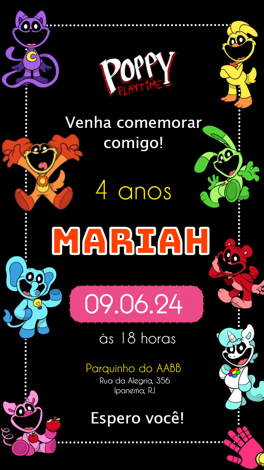 Convite de Aniversário Poppy Playtime para Editar Online