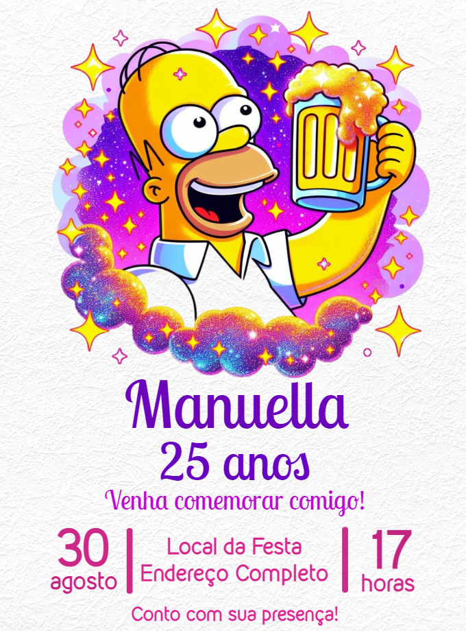 Convite Aniversário Homer Simpson para Editar Online Convite Aniversário Homer Simpson para Editar Online