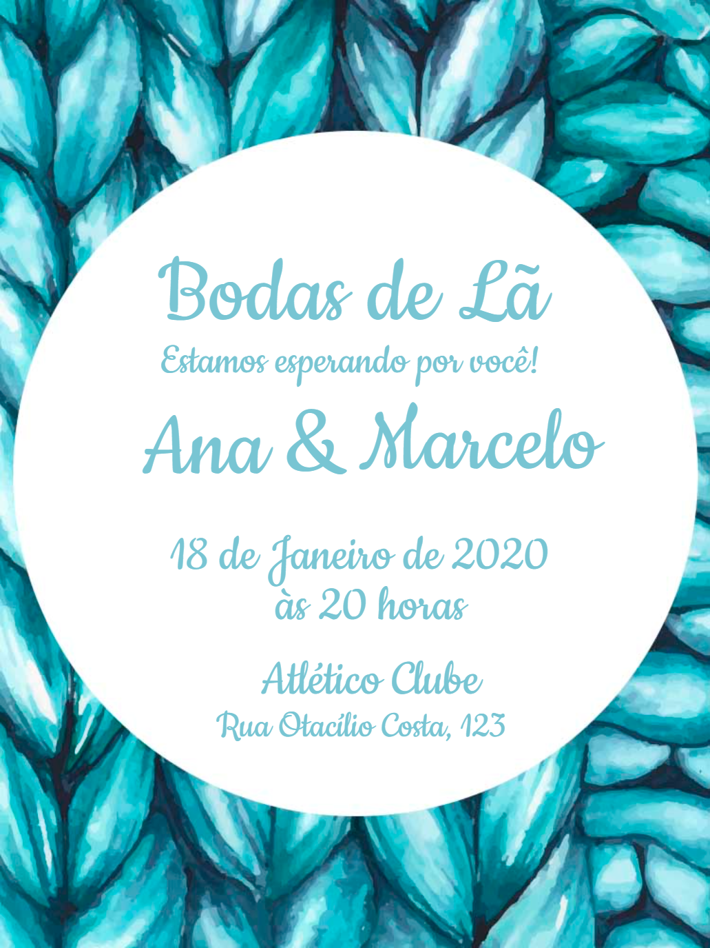 Convite Bodas de Lã com Fundo de Tricô para Editar Online Convite Bodas de Lã com Fundo de Tricô para Editar Online