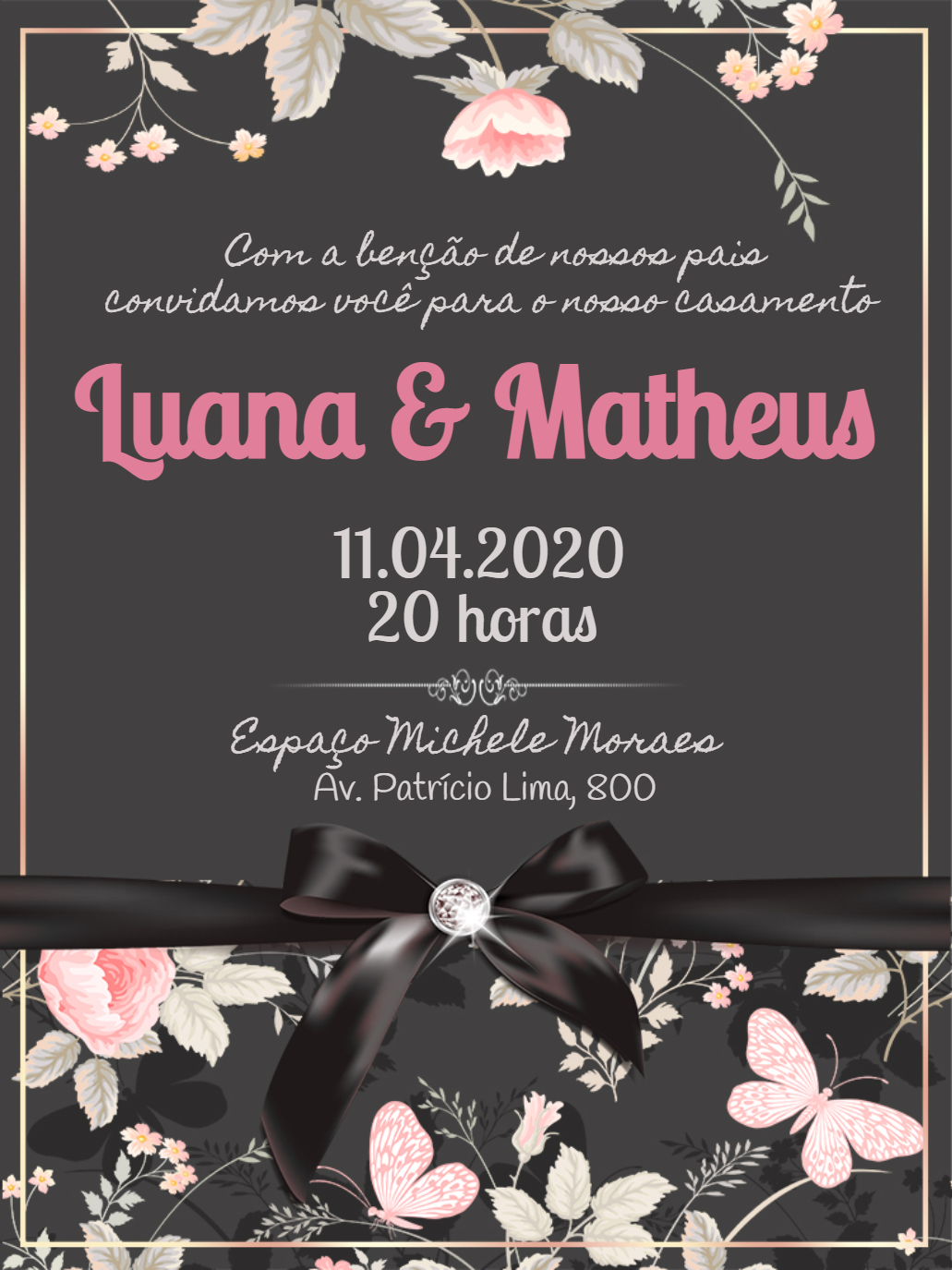 Convite de Casamento Floral Luxuoso para Editar Online Convite de Casamento Floral Luxuoso para Editar Online