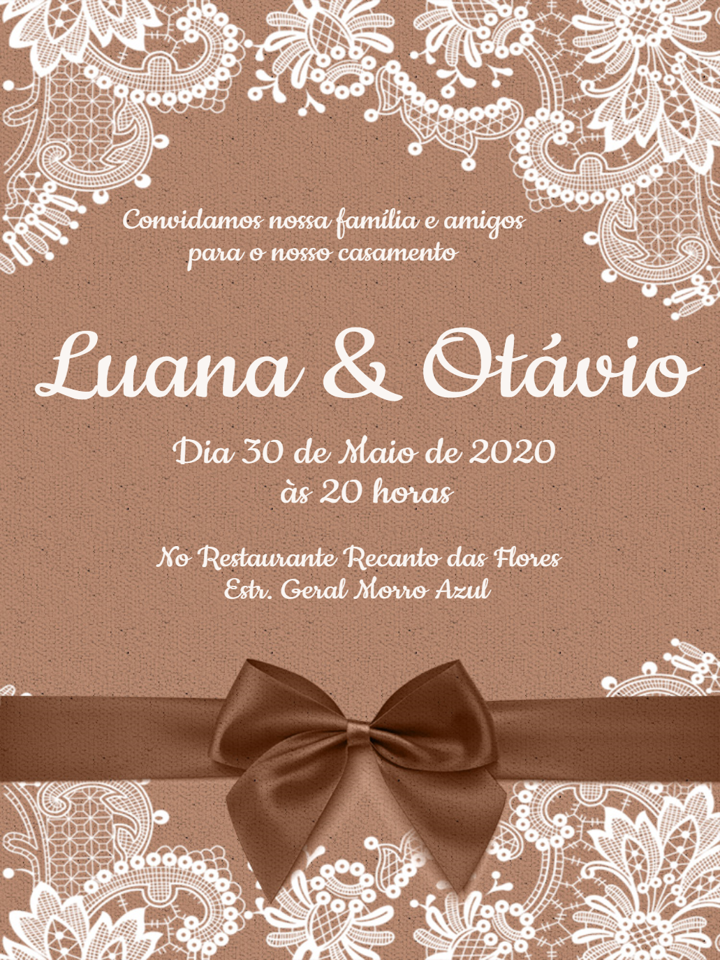 Convite de Casamento Rústico Rendado para Editar Online
