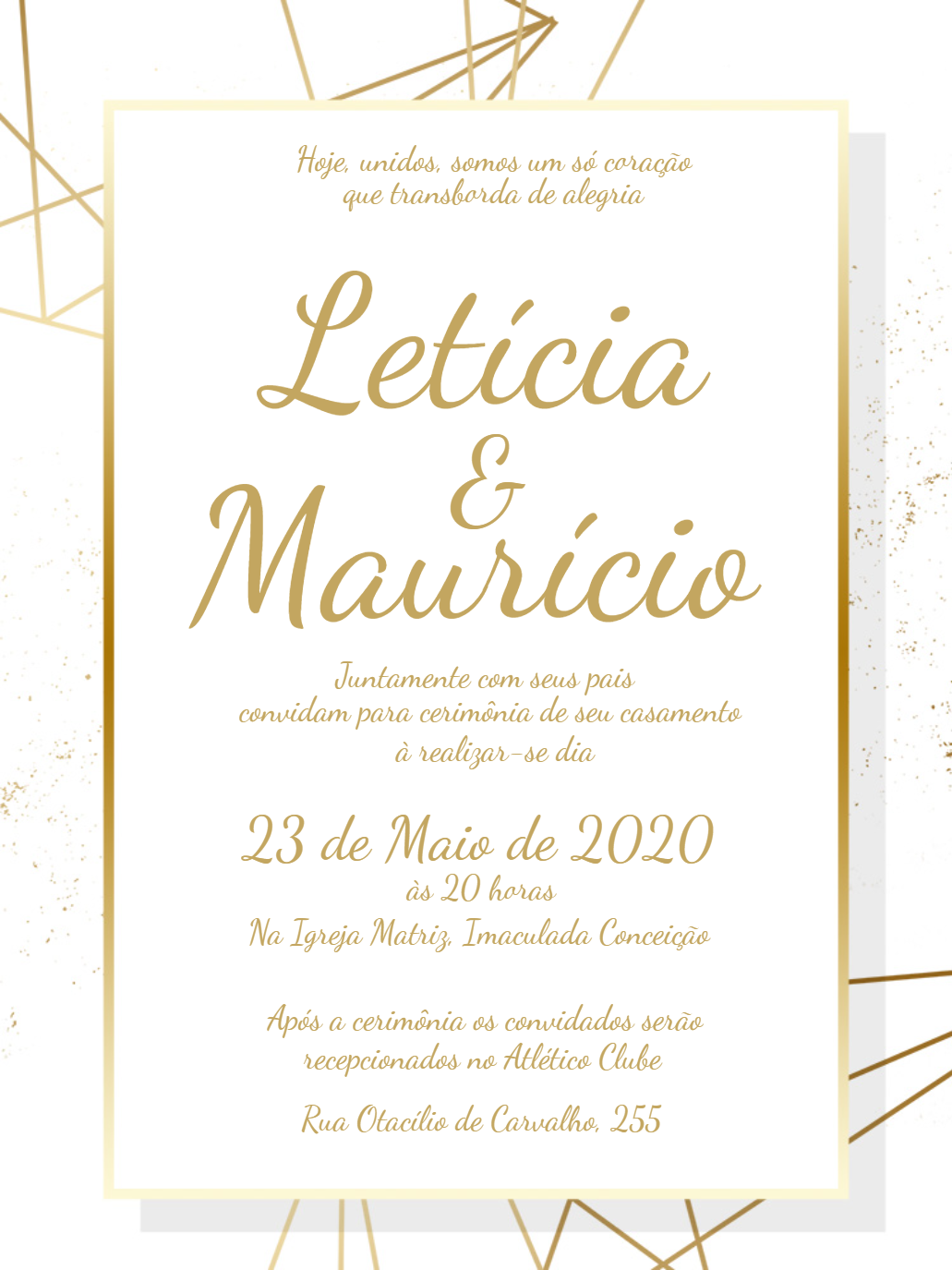 Convite de Casamento Geométrico Dourado para Editar Online Convite de Casamento Geométrico Dourado para Editar Online