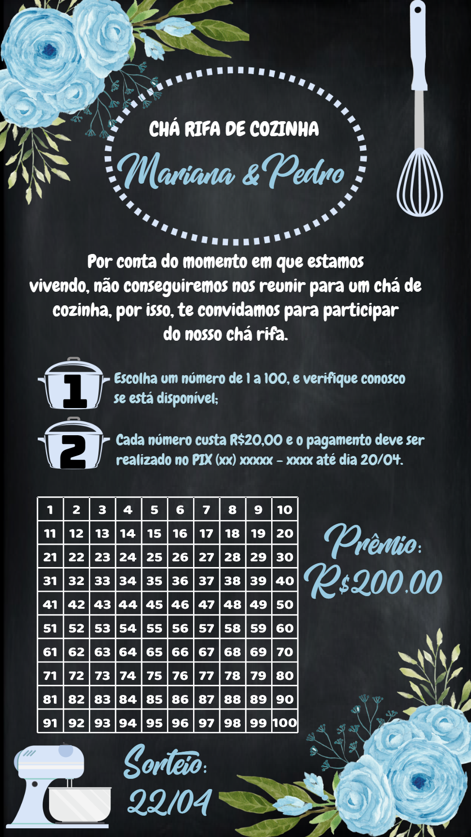 Convite Chá Rifa de Cozinha Quadro Negro para Editar Online Convite Chá Rifa de Cozinha Quadro Negro para Editar Online