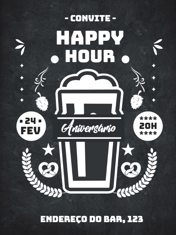 Convite Happy Hour de Aniversário Tema Cerveja para Editar Convite Happy Hour de Aniversário Tema Cerveja para Editar