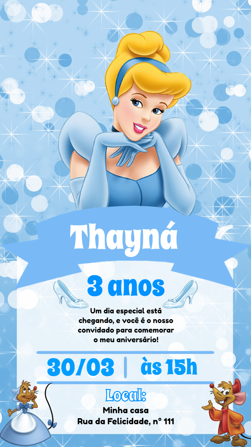Convite Aniversário Princesa Cinderela para Editar Online Convite Aniversário Princesa Cinderela para Editar Online