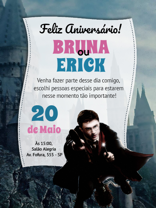 Convite de Aniversário Harry Potter Editável Online para Imprimir Convite de Aniversário Harry Potter Editável Online para Imprimir
