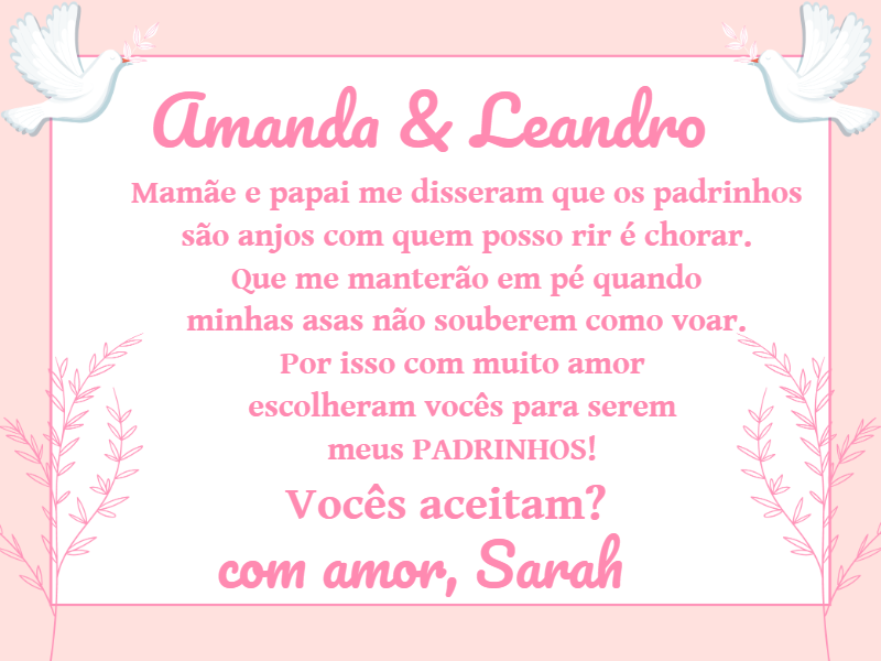Convite Padrinhos de Batismo Delicado com Anjos para Editar Convite Padrinhos de Batismo Delicado com Anjos para Editar