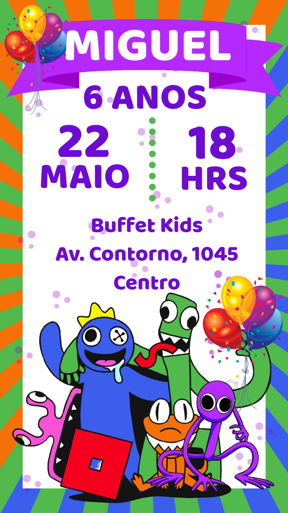 Convite Aniversário Rainbow Friends para Editar Online Convite Aniversário Rainbow Friends para Editar Online