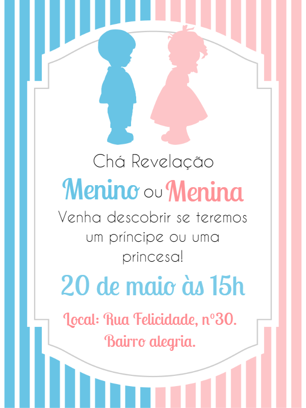 Convite Chá Revelação Menino ou Menina para Editar Online Convite Chá Revelação Menino ou Menina para Editar Online