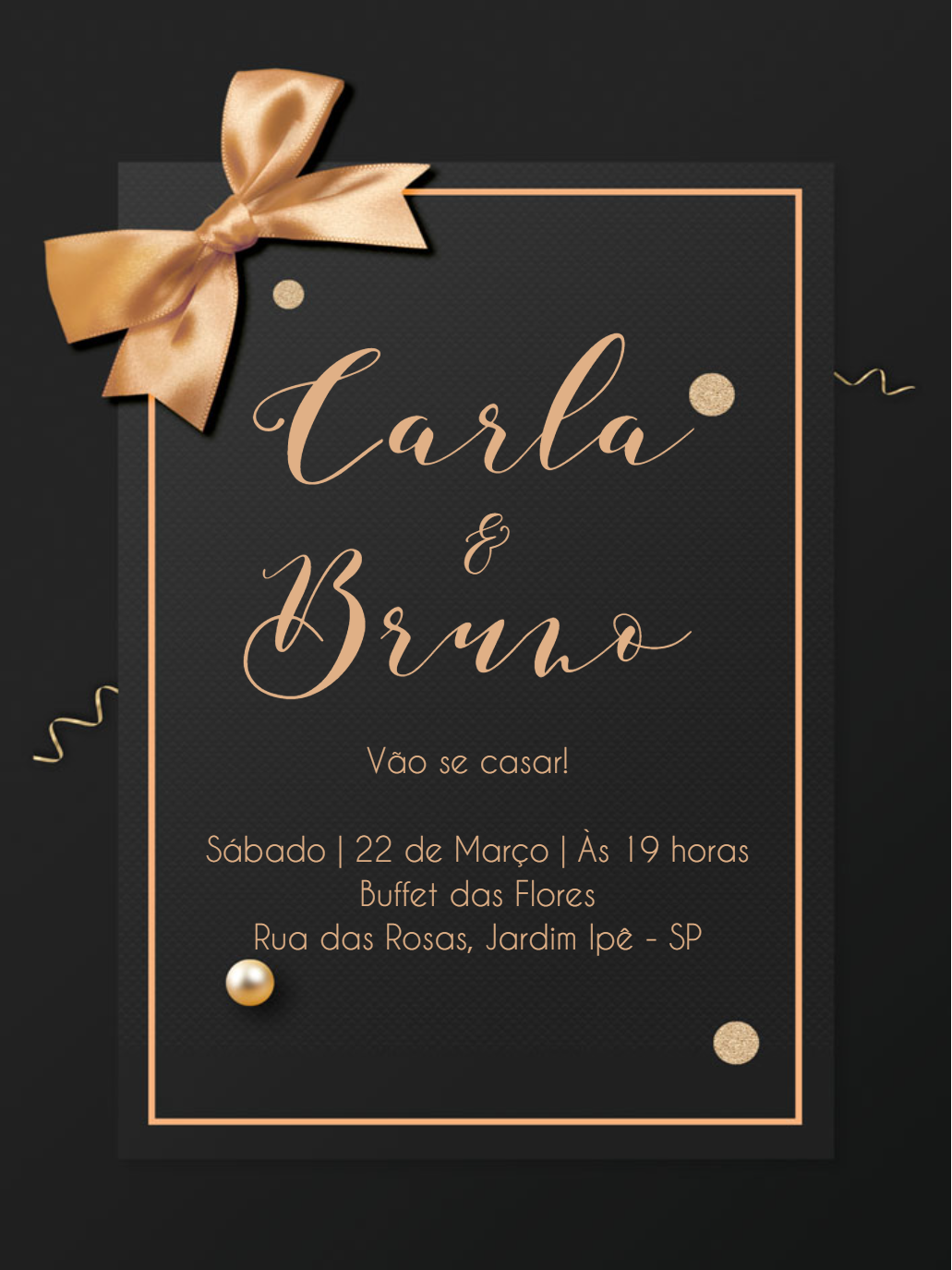Convite de Casamento Preto e Dourado Luxuoso para Editar Online Convite de Casamento Preto e Dourado Luxuoso para Editar Online