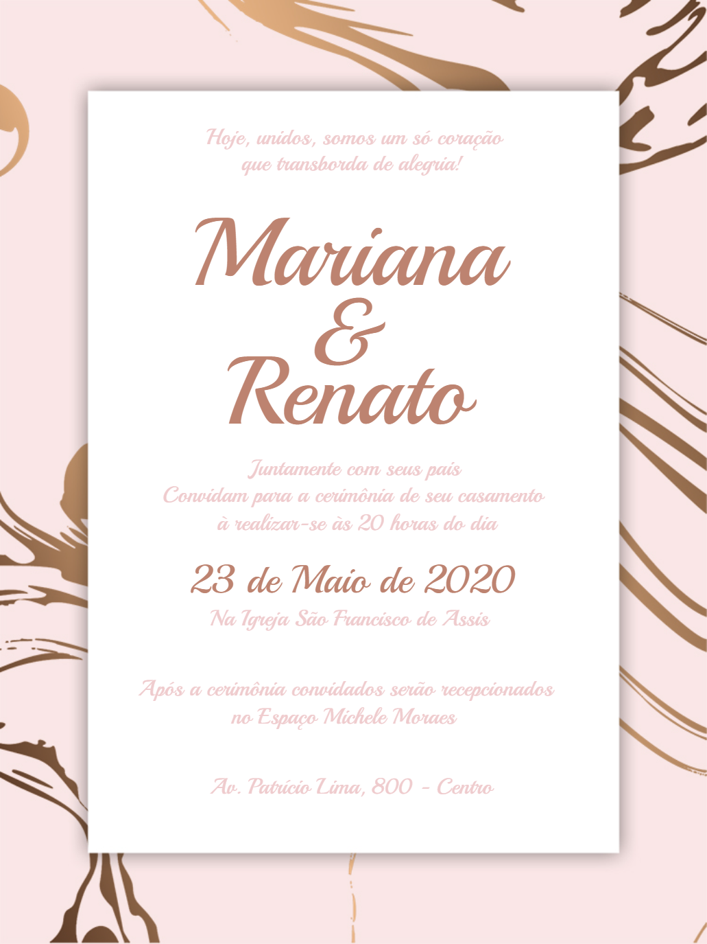 Convite de Casamento Rosê Gold Marmorizado para Editar Convite de Casamento Rosê Gold Marmorizado para Editar
