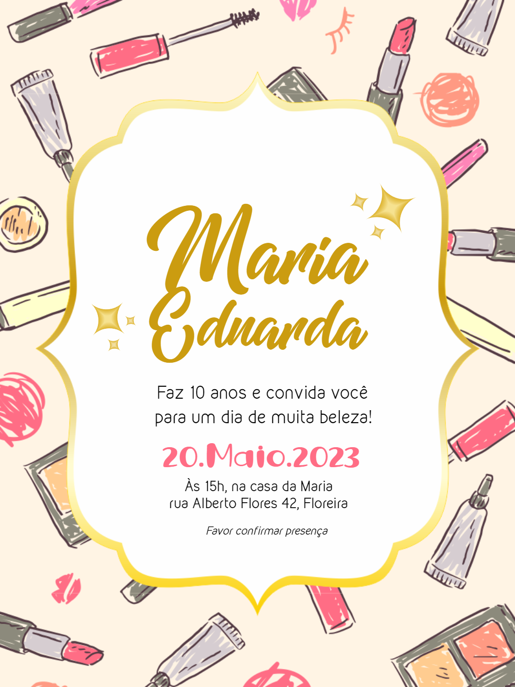 Convite de Aniversário Maquiagem para Editar Online Convite de Aniversário Maquiagem para Editar Online