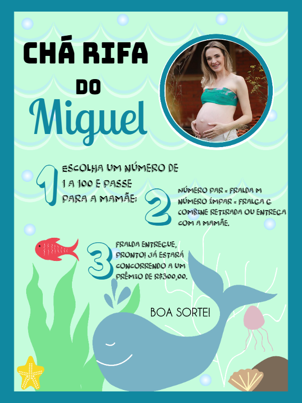 Convite Chá Rifa Fundo do Mar com Foto para Editar Online Convite Chá Rifa Fundo do Mar com Foto para Editar Online