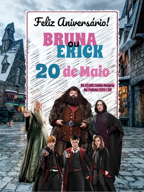 Convite Aniversário Harry Potter com Personagens para Editar Convite Aniversário Harry Potter com Personagens para Editar