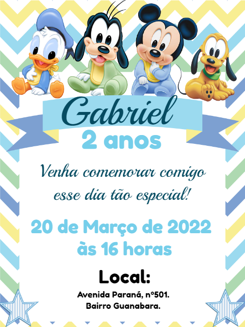 Convite Aniversário Mickey Baby e Turma para Editar Online