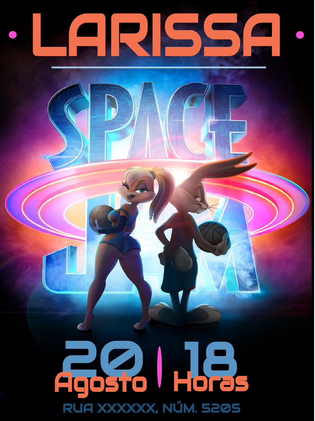 Convite Aniversário Space Jam com Personagens para Editar Online Convite Aniversário Space Jam com Personagens para Editar Online