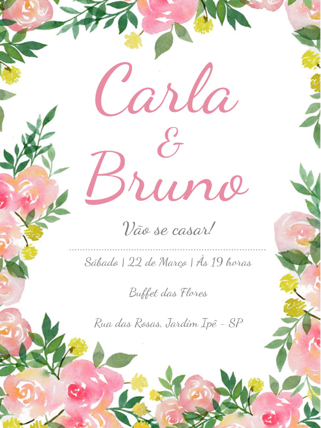Convite de Casamento Floral Aquarela para Editar Online