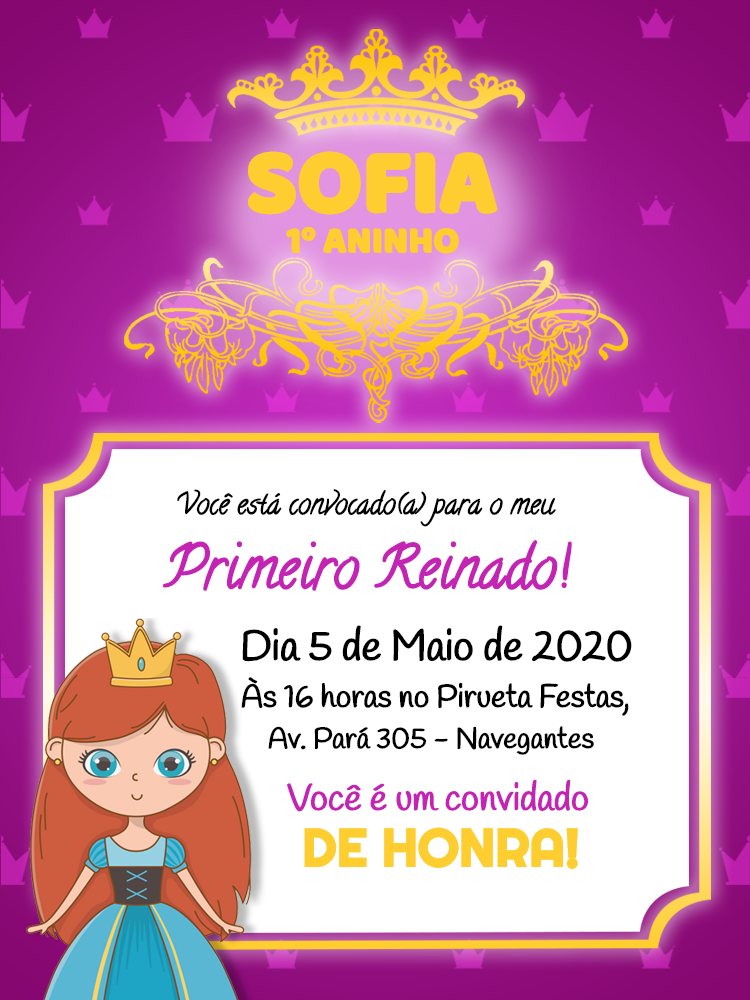 Convite Aniversário Primeiro Reinado Princesa para Editar Online Convite Aniversário Primeiro Reinado Princesa para Editar Online